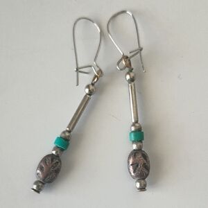 Vintage Dangle Earrings Zuni Craftsman With Turquoise And Sterling